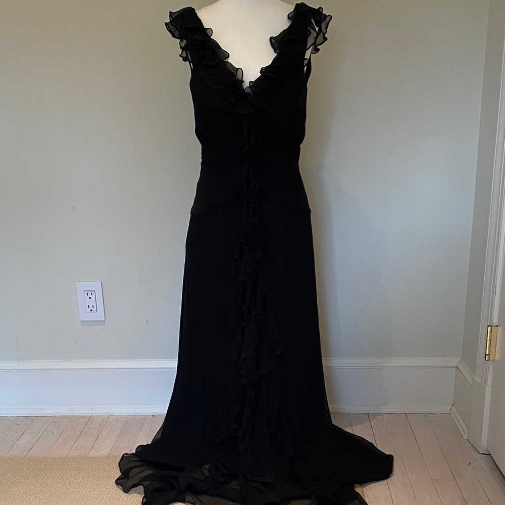 Donna Ricco Collection black ruffled front sleeveless prom evening gown Sz 6